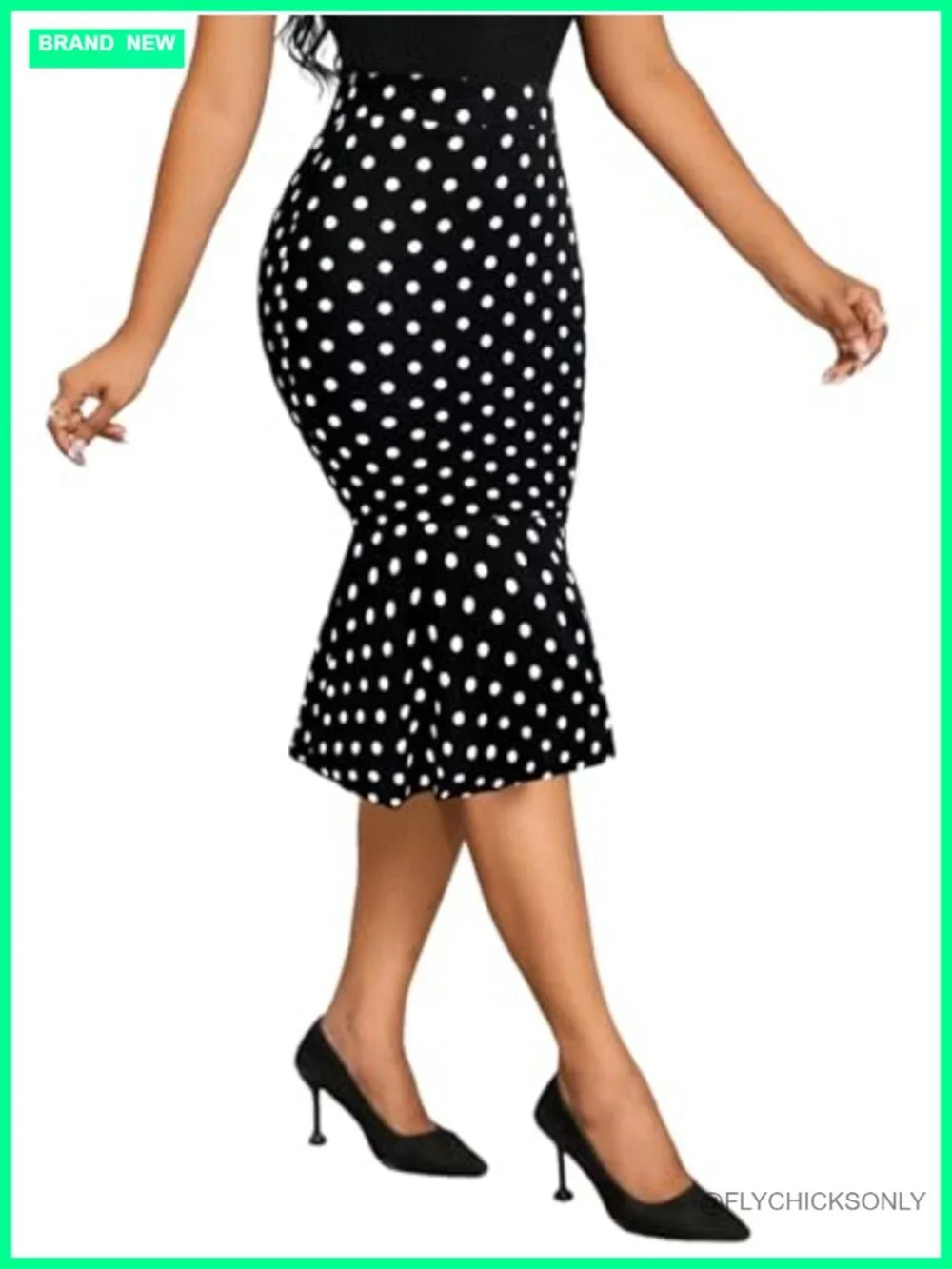 Women's Polka Dot Mermaid High Waist Bodycon Pencil Skirt Below Knee Knit